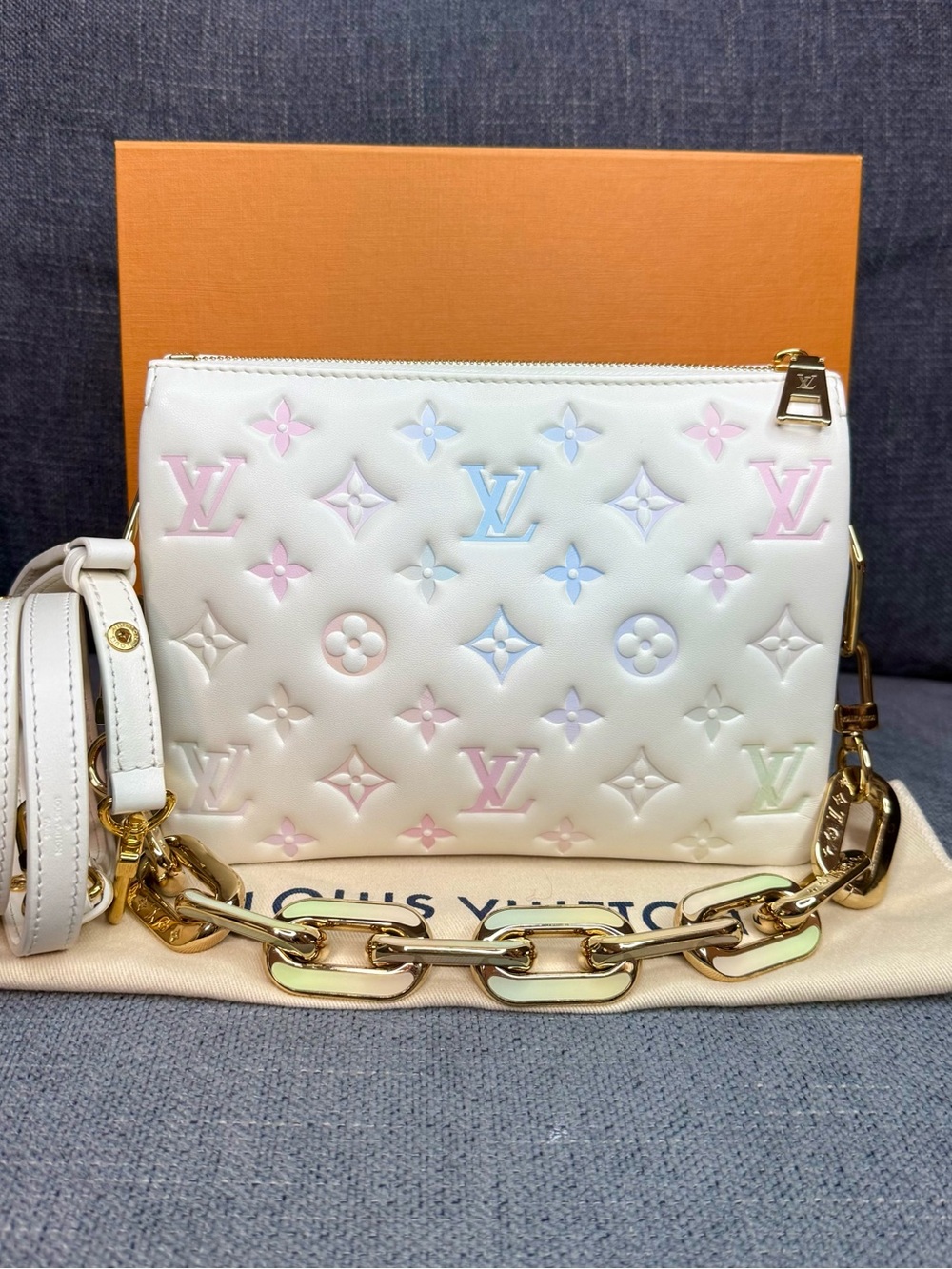 Louis Vuitton Coussin BB monogram embossed leather multicolor Milky Way
